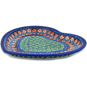 polish pottery 10¾-inch heart shaped platter (harlequin theme) signature unikat + certificate of authenticity
