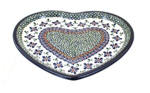 blue rose polish pottery mosaic flower heart plate
