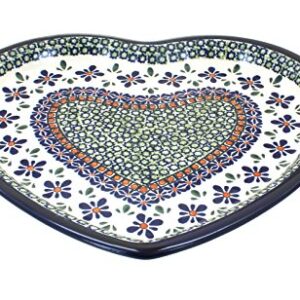 Blue Rose Polish Pottery Mosaic Flower Heart Plate