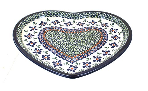 Blue Rose Polish Pottery Mosaic Flower Heart Plate