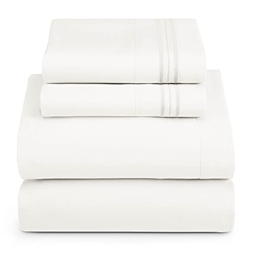 Clara Clark Queen Sheets Set, Deep Pocket Bed Sheets for Queen Size Bed - 4 Piece Queen Size Sheets, Extra Soft Bedding Sheets & Pillowcases, White Sheets Queen