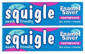 squigle enamel saver toothpaste (canker sore prevention & treatment) prevents cavities, perioral dermatitis, bad breath, chapped lips - 2 pack