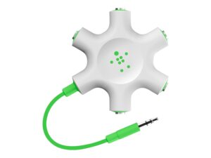 belkin rockstar 5-jack multi headphone audio splitter (light green) - headphone splitter designed to connect up to 5 devices for classrooms, audio mixing & shared experiences - for iphone, ipad & more