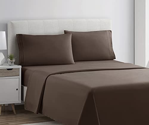 Clara Clark California King Sheets Set, Deep Pocket Bed Sheets for Cal King Size Bed - 4 Piece Bed Sheet Set, Extra Soft Bedding Sheets & Pillowcases, Chocolate Brown Sheets Cal King