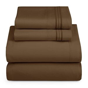 Clara Clark California King Sheets Set, Deep Pocket Bed Sheets for Cal King Size Bed - 4 Piece Bed Sheet Set, Extra Soft Bedding Sheets & Pillowcases, Chocolate Brown Sheets Cal King