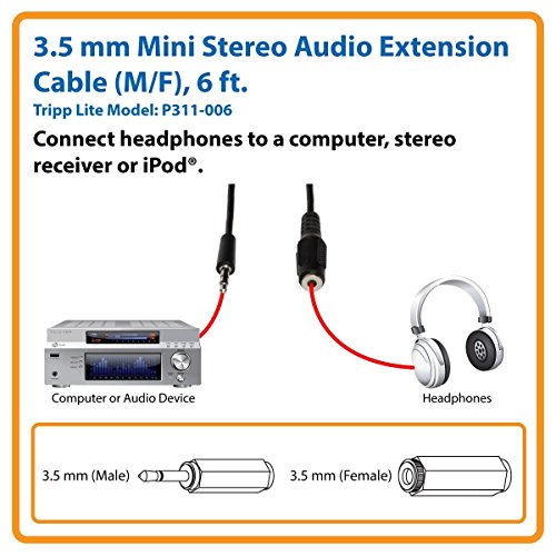 Tripp Lite 3.5mm Mini Stereo Audio Extension Cable for Speakers and Headphones (M/F), 6-ft.(P311-006) BLACK