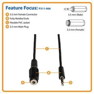 Tripp Lite 3.5mm Mini Stereo Audio Extension Cable for Speakers and Headphones (M/F), 6-ft.(P311-006) BLACK