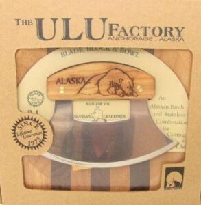 ulu factory alaska ulu birch walnut stripe wood chopping bowl-board polar bear design handle (1)
