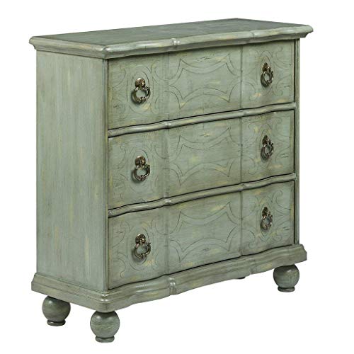 Madison Park Scroll Accent Chest - Hardwood Living Room 3-Drawer Storage - Antique Blue Green, Vintage Rustic Style Floor Cabinet, Multi (CHT015)