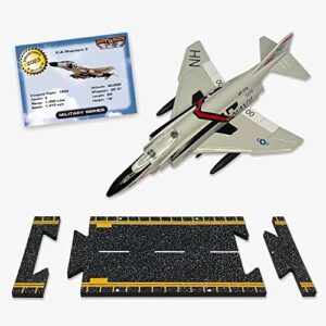 hot wings planes f-4 phantom with connectible runway die cast plane, white