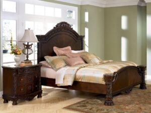 signature design by ashley north shore traditional panel headboard only, queen, dark brown