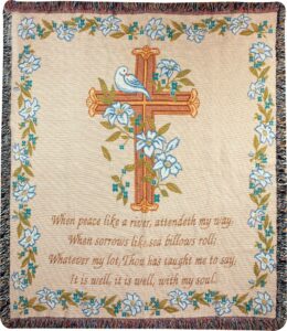 manual inspirational collection tapestry throw with verse, it is well with, 50 x 60-inch