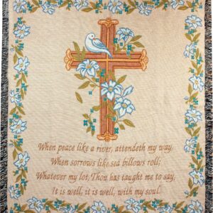 Manual Inspirational Collection Tapestry Throw with Verse, It Is Well With, 50 X 60-Inch