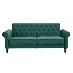 classic sofa couch mid century upholstered velvet fabric tufted sofa with scroll arms for living room bedroom apartment (green) (cy001)