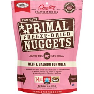 primal freeze dried cat food nuggets beef & salmon, complete & balanced scoop & serve healthy grain free raw cat food, crafted in the usa (14 oz)