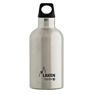 laken thermo futura vacuum insulated stainless steel water bottle narrow mouth, 25 ounce, plain / silver