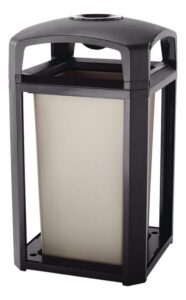 rubbermaid commercial products landmark dome top trash can with ash tray, 50-gallon, sable, large indoor/outdoor trash can for office/restaurant/mall/hospital