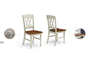 Home Styles Monarch Double X-back White and Oak Dining Chairs, with Solid Hardwood Construction, Turned Legs, and Distressed Oak Finish, Set of Two