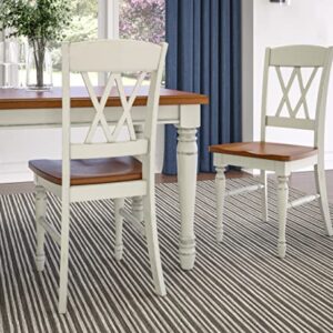 Home Styles Monarch Double X-back White and Oak Dining Chairs, with Solid Hardwood Construction, Turned Legs, and Distressed Oak Finish, Set of Two