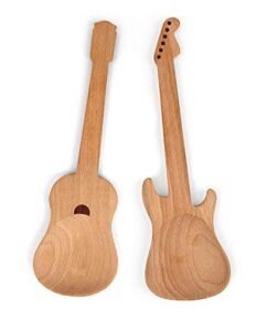 kikkerland guitar shape rockin wooden novelty spoons- heat resistant, set of 2