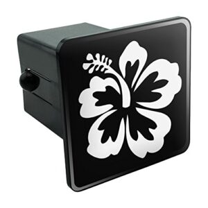 hibiscus flower - white on black tow trailer hitch cover plug insert 2"