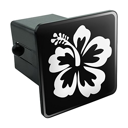 Hibiscus Flower - White On Black Tow Trailer Hitch Cover Plug Insert 2"