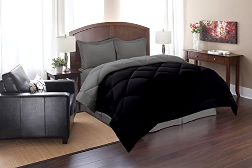 Elegant Comfort All Season Goose Down Alternative Reversible 3-Piece Comforter Set- Available in and Colors, King/Cal King, Black/Gray