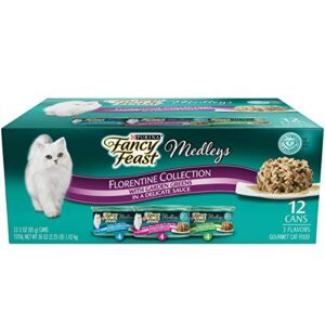 purina fancy feast medleys florentine collection adult wet cat food variety pack, 3 oz cans, 12 ct