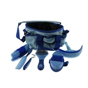 goldway portable equine grooming tools kit horse care bag 7 pieces-blue