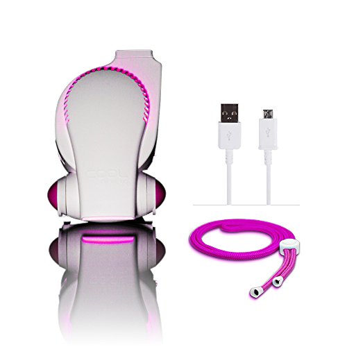 Cool On The Go Clip On Fan with LED Lights - Bladeless Fan for Stroller - USB Desk Fan - Wearable Fan - Compact Portable Tent Fan & Much More. Magenta/White