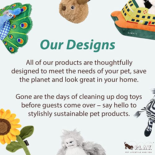 P.L.A.Y. Cute Plush Dog Toys - Fruit & Vegetable Themed Durable Squeaker Chew Toy, Great for Puppies & Small, Medium, Large Dogs - Machine Washable, Recycled Materials (Garden Fresh Peapod, Medium)