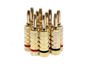 monoprice gold plated speaker banana plugs – 5 pairs – closed screw type, for speaker wire, home theater, wall plates and more