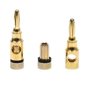 Monoprice 109437 5PRJX74047 Gold Plated Speaker Banana Plugs – 5 Pairs – Open Screw Type, For Speaker Wire, Home Theater, Wall Plates And More