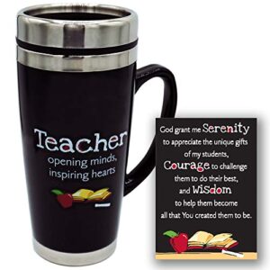 teacher’s travel mug - insulated coffee thermos with lid, inspirational teacher appreciation gifts, gift for professors, educators, and teachers assistants, 7 inches tall, 16 ounces