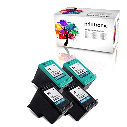 Printronic Remanufactured Ink Cartridge Replacement for HP 92 HP 93 for PhotoSmart C3135 C3140 C3150 C3180 7850 Officejet 6310 PSC 1507 1510 Deskjet 5420 5440 5443 (2 Black, 2 Color)