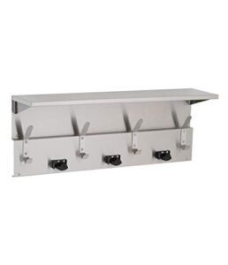 bobrick 239x34 stainless steel shelf with mop and broom holders and hooks, satin finish, 34" length, 13" height