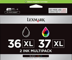 lexmark 18c2249 (36xl, 37xl) high-yield ink, 500 page-yield, 2/pack, black