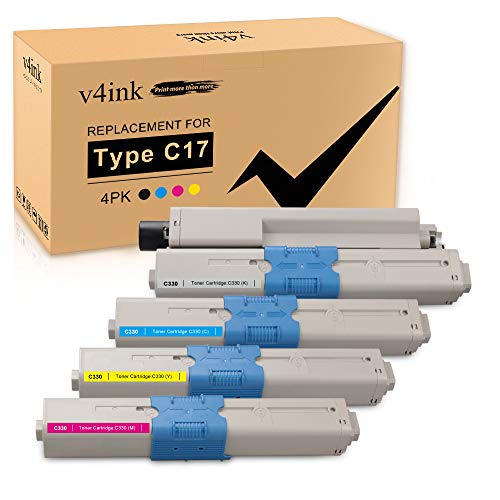 V4INK Compatible Toner Cartridge Replacement for Oki Type C17 C330 (KCMY,4-Pack),for use in OKI C310dn C330dn C510dn C530dn MC362w MC562w Series Printers