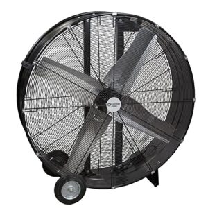 comfort zone czmc42 42” 2-speed high-velocity direct-drive industrial drum fan with individually balanced aluminum blades, all-metal construction, and rubber wheels, black