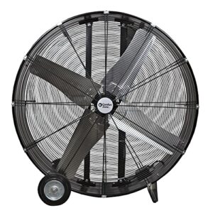 Comfort Zone CZMC42 42” 2-Speed High-Velocity Direct-Drive Industrial Drum Fan with Individually Balanced Aluminum Blades, All-Metal Construction, and Rubber Wheels, Black