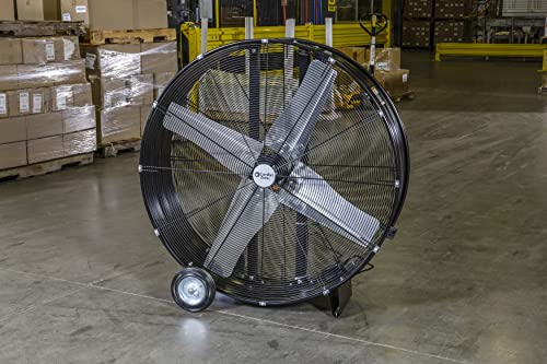 Comfort Zone CZMC42 42” 2-Speed High-Velocity Direct-Drive Industrial Drum Fan with Individually Balanced Aluminum Blades, All-Metal Construction, and Rubber Wheels, Black