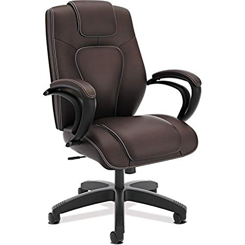 HON Managerial Office Chair- High-Back Computer Desk Chair with Loop Arms , Brown (VL402)