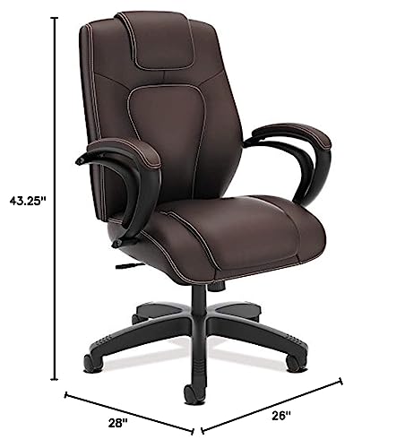 HON Managerial Office Chair- High-Back Computer Desk Chair with Loop Arms , Brown (VL402)