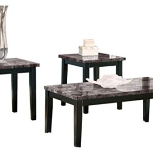 Signature Design by Ashley Maysville Faux Marble Top 3-Piece Table Set, Includes Coffee Table & 2 End Tables, Black