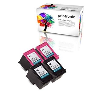 printronic 4 pack remanufactured hp 61 ink cartridge for hp envy 4500 5530 deskjet 2540 1510 2050 3050 officejet 4630 printers (2 black 2 color)