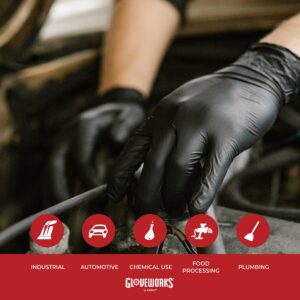 GLOVEWORKS Black Disposable Nitrile Industrial Gloves, 5 Mil, Latex & Powder-Free, Food-Safe, Textured, X-Large, Case of 1000