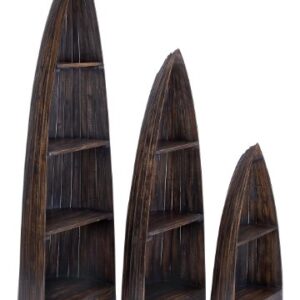 Deco 79 Wood Boat 6 Shelf Shelving Unit, Set of 3 77", 57", 37"H, Brown