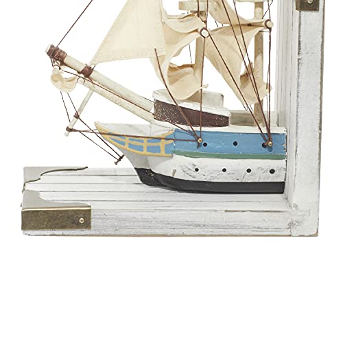 Deco 79 Wood Sail Boat Bookends with Real Boat Rigging, Set of 2 6"W, 9"H, White