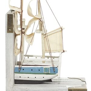 Deco 79 Wood Sail Boat Bookends with Real Boat Rigging, Set of 2 6"W, 9"H, White