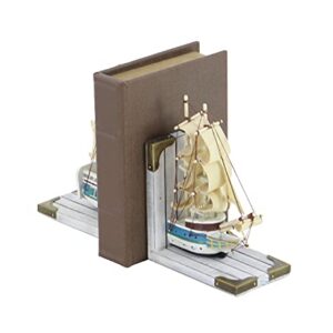 Deco 79 Wood Sail Boat Bookends with Real Boat Rigging, Set of 2 6"W, 9"H, White